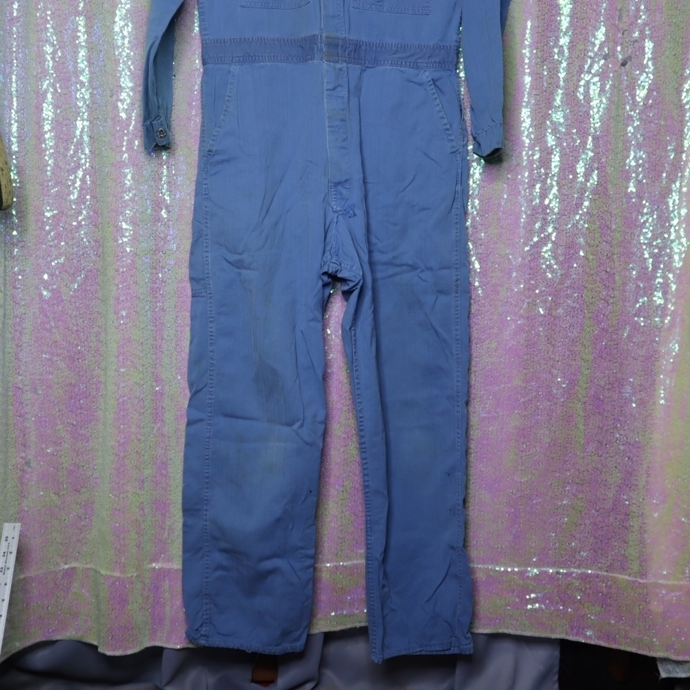 VINTAGE BLUE COTTON COVERALLS 40 Euclid Mfg Co Denim Uniform Work Classic Grunge - Picture 12 of 14